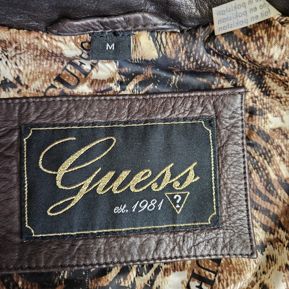 GUESS 100% Leather Jacket Women's Size M Brown Moto Asymmetrical Zip Soft - Picture 10 of 12